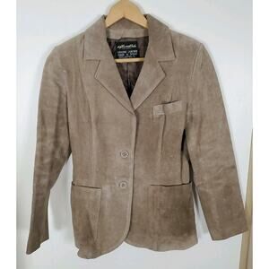 Vintage Split End Suede Leather Blazer Beige Tan Women's Size Medium M